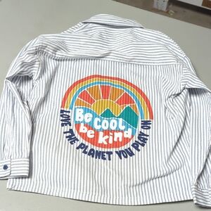 Frugi Nwt Be Cool Be Kind Striped Button-Up Kids Ticking Shacket - 10 Years